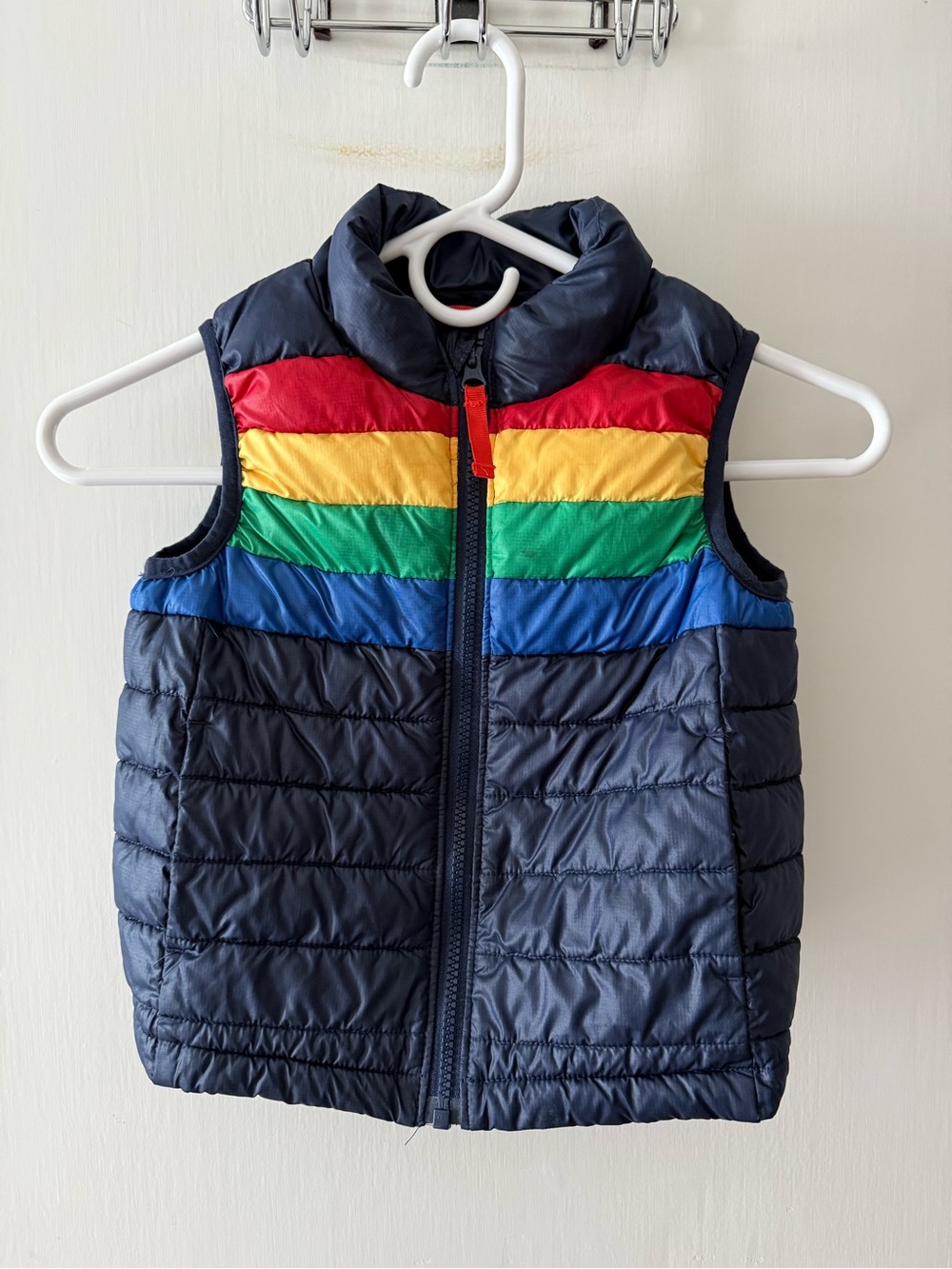 Primary Navy Puffer Vest with Rainbow Stripe